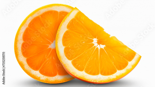 two orange halves cut in half on a white background