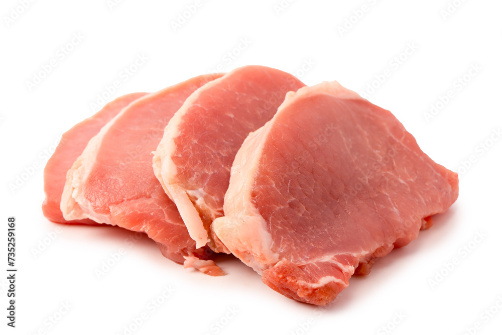 Raw pork pieces isolated on a white background. Raw pork pieces isolated on a white background.
