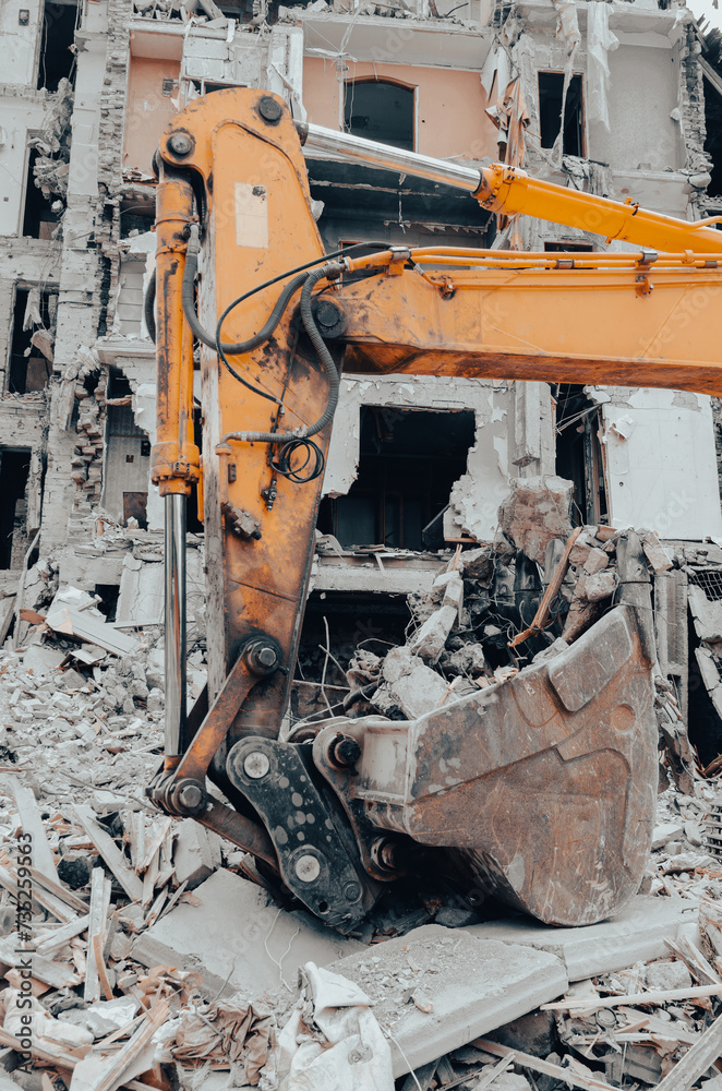 Fototapeta premium destroyed and burned houses in the city in Ukraine war