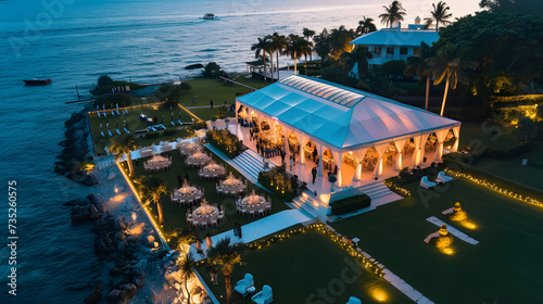 An aerial view of a luxurious Miami wedding venue by the sea