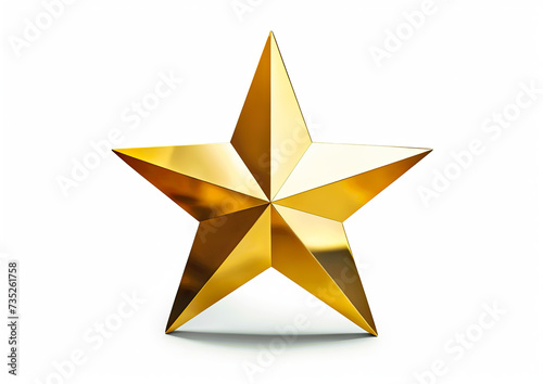 Golden star isolated on white background 3d render illustration with clipping path