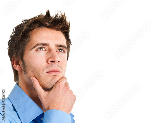 Thoughtful young man in blue shirt