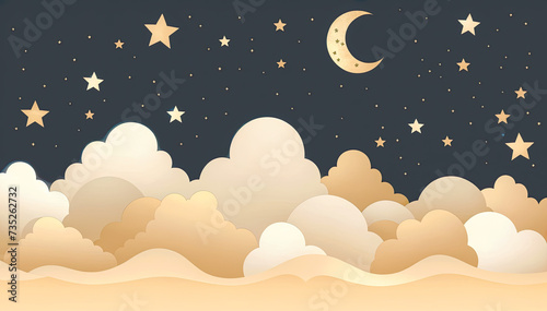 Night sky with clouds and stars illustration 