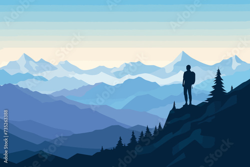 a man standing on top of a mountain © Thuan