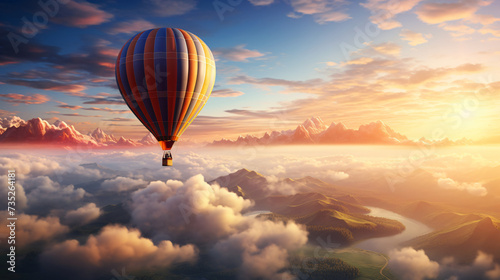 Morning hot air balloon flight with beautiful view