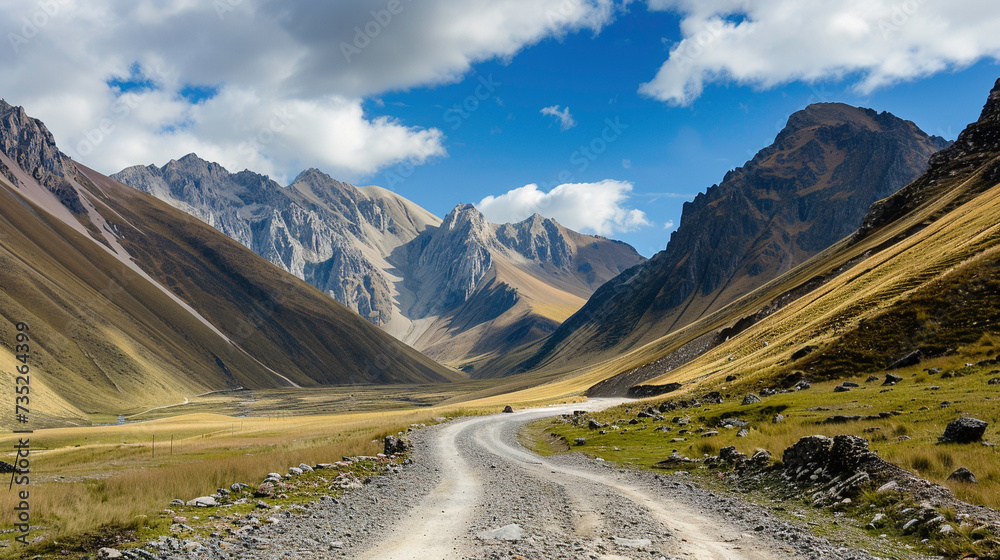 Rugged mountain pass through towering peaks Stock Photo | Adobe Stock
