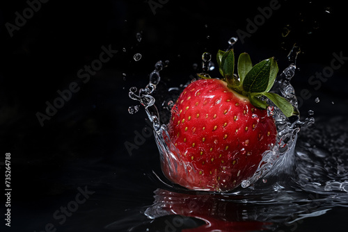 strawberry in water on a black background