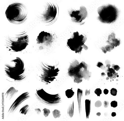 Wallpaper Mural Black watercolor splashes. set of watercolor stains. Black watercolor strokes of various shapes. Black ink splashes. Dripping black paint. Isolated transparent background PNG. Set 03 Torontodigital.ca