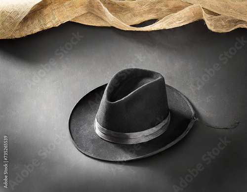 cappello nero da cowboy su fondo grigio photo