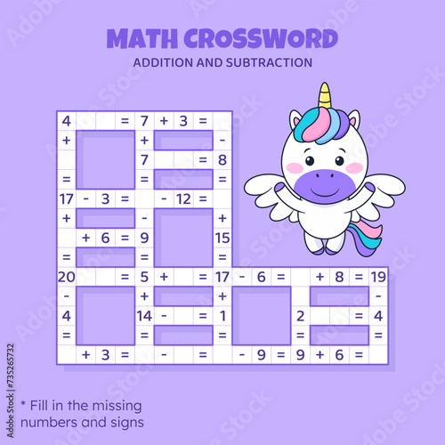 Quadro su tela Math Crossword puzzle for kids