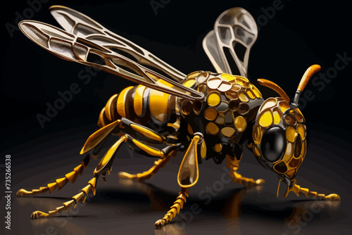 a yellow and black bee on a black background