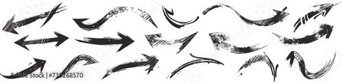 set of handwriting arrows on white background