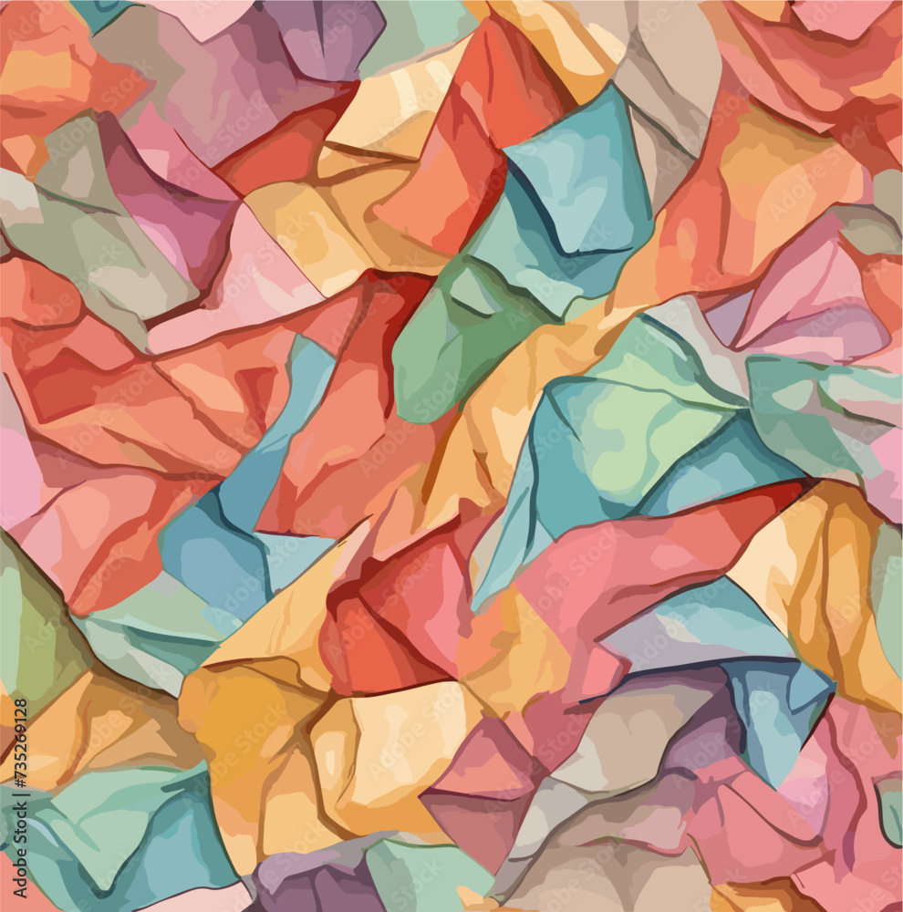 Realistic colorful crumpled paper. Abstract watercolor artistic background, texture, cover, wallpaper. Vector illustration.