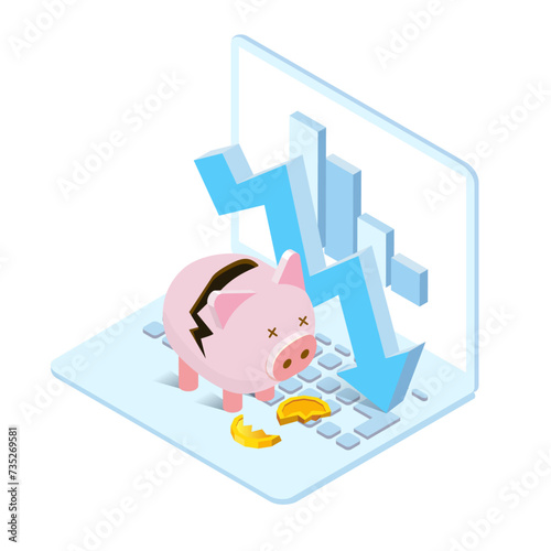 recession concept,business graph on the laptop with pig bank