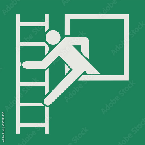 SAFETY CONDITION SIGN PICTOGRAM, Emergency window with escape ladder ISO 7010 – E016, VECTOR