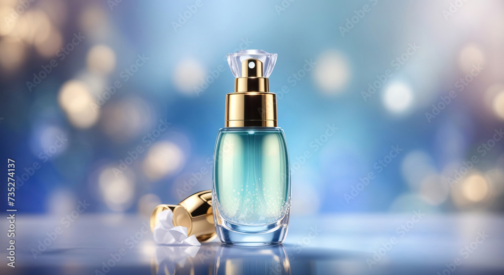 Luxury serum cosmetic bottle on blurred background Luxury serum cosmetic bottle on blurred background