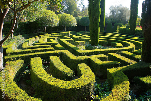 natural maze from the hedge,good fun and entertainment. grass maze labyrinth. Big maze garden pattern in unique green garden.