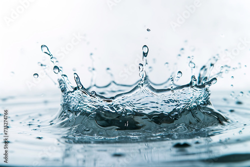 Close up of water surface with splashing circle. Close-up water droplets affect the surface  forming rings on the surface. reflections in blue water.