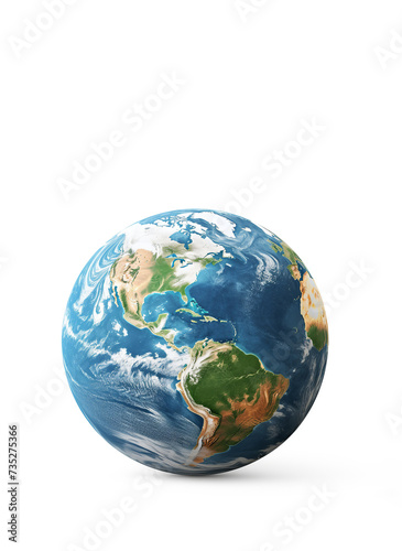 Blue planet earth isolated on white background. Clipping path. Planet Earth on a white background. Concept for Planet Earth Day or Environment Day. A bright and healthy green planet.
