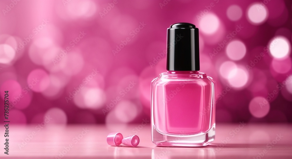 Pink nail polish bottle with a pink background