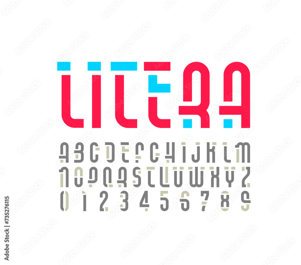Design font, trendy modern alphabet, bright letters and numbers. Design font, trendy modern alphabet, bright letters and numbers.