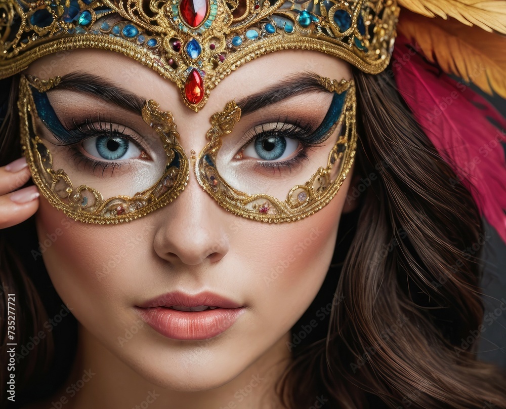 Intricate Intrigue: Venetian Masked Brunette Captivates