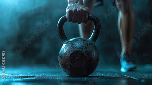 Kettlebell weightlifting woman lifting free weight panoramic banner gym. Hands holding heavy kettle bell for strength training exercise lifestyle.