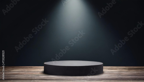 3D rendering of display black color podium for branding and product presentation on pedestal display black background.