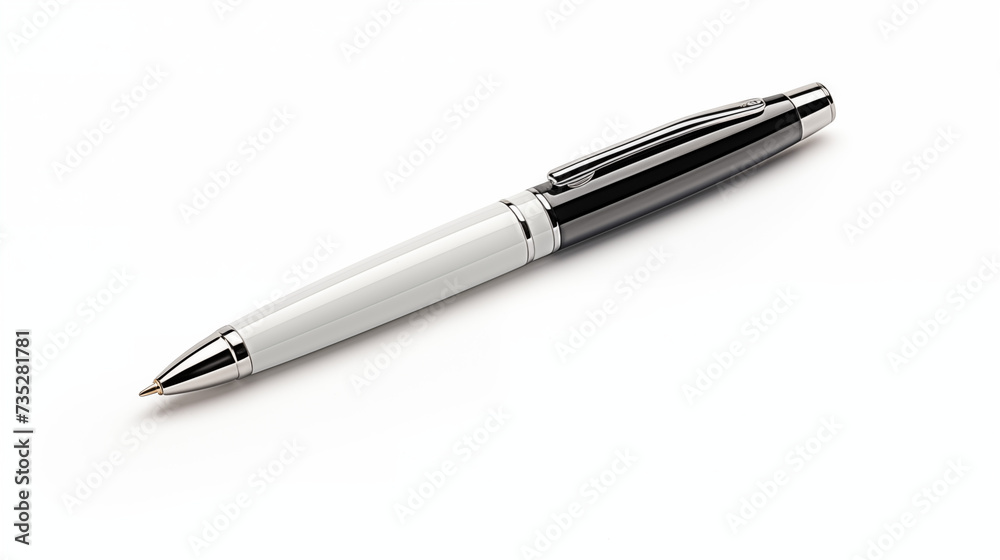 Elegant Silver Ballpoint Pen on a White Background Elegant Silver Ballpoint Pen on a White Background