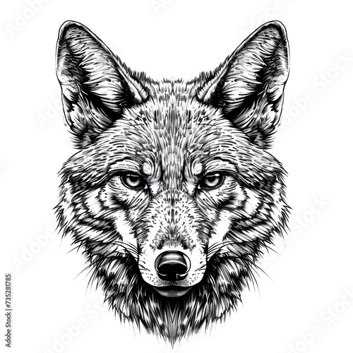 A coyote s face tattoo on a white background