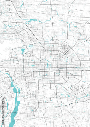 Street map art of Beijing city in China. Road map of Beijing. Black and white (blue)