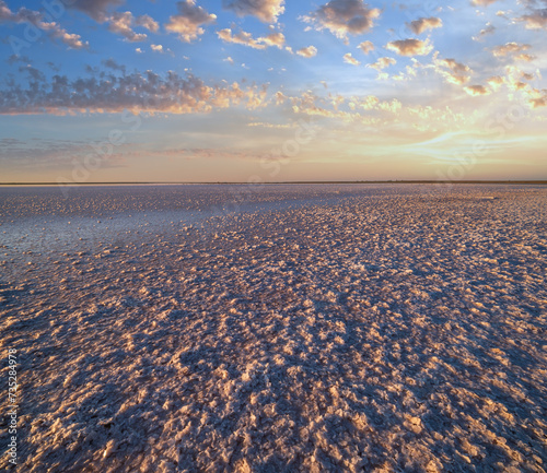 Sunset Genichesk pink salty lake  Ukraine