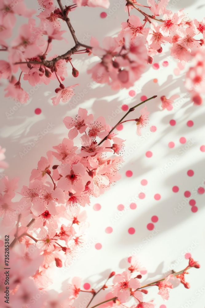 Spring floral background with bright pink and peach shades with copy space. Spring floral background with bright pink and peach shades with copy space.