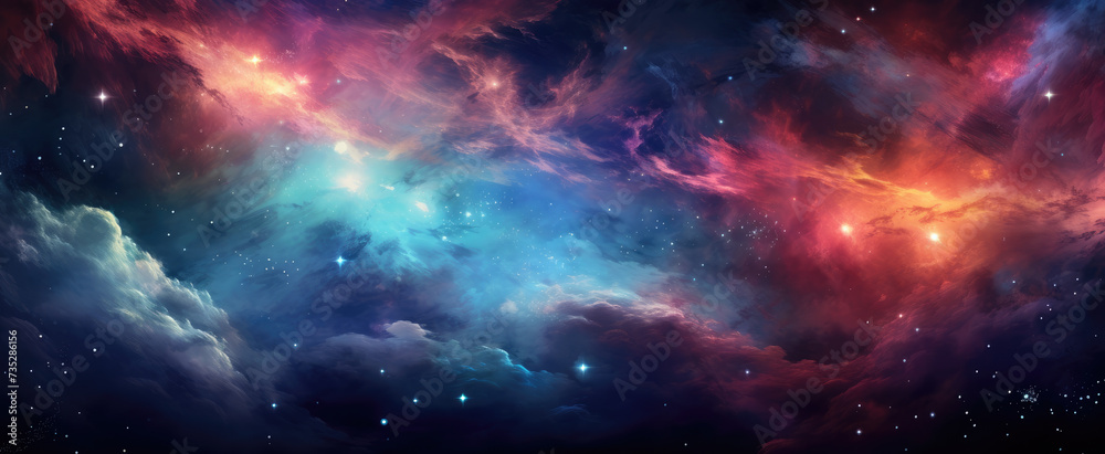 Space background with nebula and stars. Universe with planets and lots of lights.