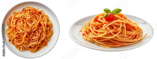 Obraz  z motywem Pasta al Pomodoro bundle, spaghetti with tomato sauce, top and side view, isolated on a white background