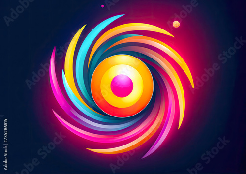abstract colorful circle on dark background, flat vector illustration