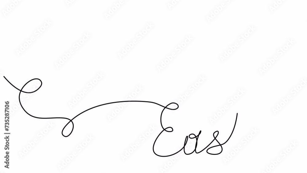 Easter greeting and rabbit ears, one line drawing animation. Video clip with alpha channel.