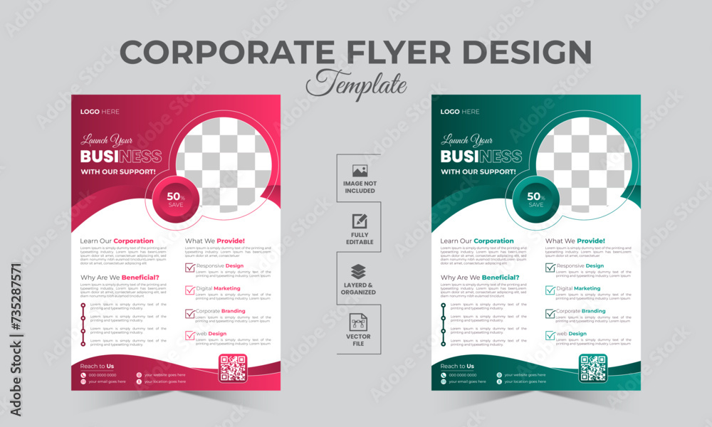 Corporate Business flyer vector design template with modern and minimalist style. Vector brochure cover and back page a4 flyer Layout template design for print. - obrazy, fototapety, plakaty 