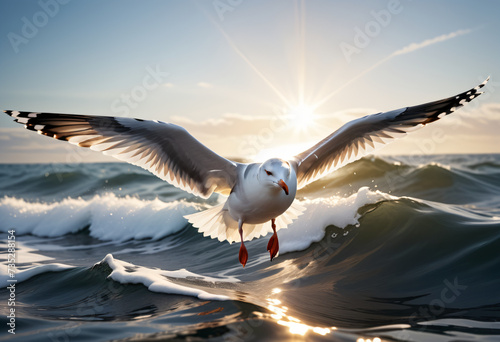 Seagulls flying in the middle of the sea