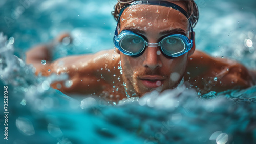 Competitive swimmer racing in pool, generative ai