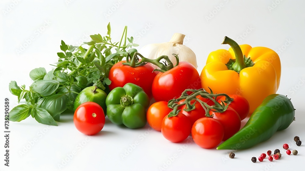 Generative AI : A picture of fresh tomatoes, bell peppers and other vegetables. Generative AI : A picture of fresh tomatoes, bell peppers and other vegetables.