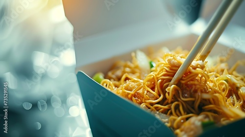 Generative AI : Chinese take-out noodles in a box photo