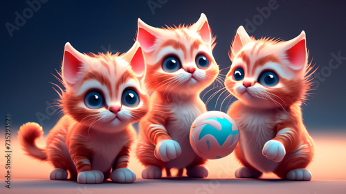 Animated cartoon cute cats playing