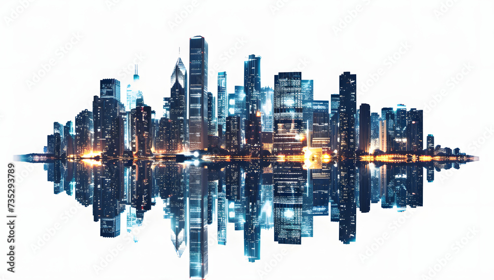 3d illustration of city landscape with city buildings at night