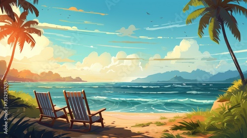Sunny Seashore Illustration of Summer Beach Background