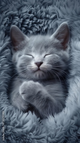 russian blue kitten baby sleeping peacefully, cute and serene, soft and cozy, dreamy