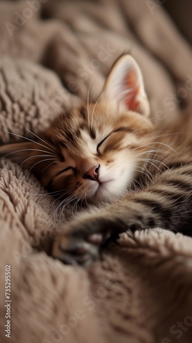american bobtail kitten baby sleeping peacefully, cute and serene, soft and cozy, dreamy photo