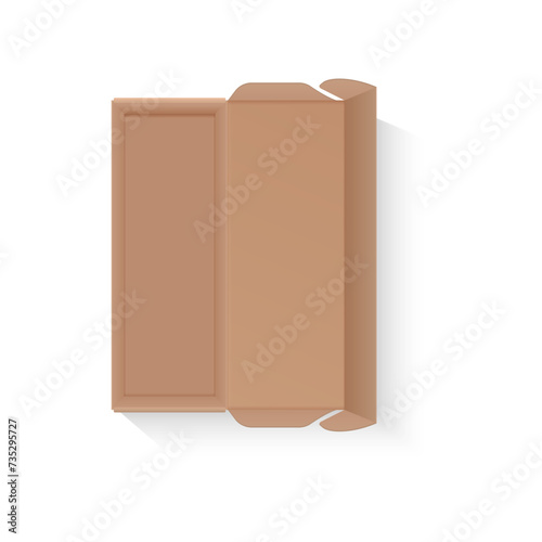 Open cardboard box of rectangular shape, top view of empty parcel with lid vector illustration