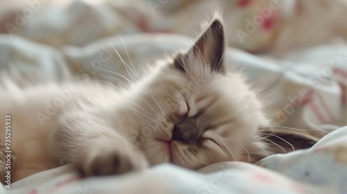 ragdoll kitten baby sleeping peacefully, cute and serene, soft and cozy, dreamy