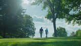 Generative AI : Golfers hit sweeping golf course in the summer